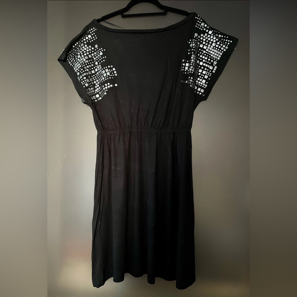 Bershka(zara)black,silver metal studs tee shirt mod batwing dress.L(M/S)